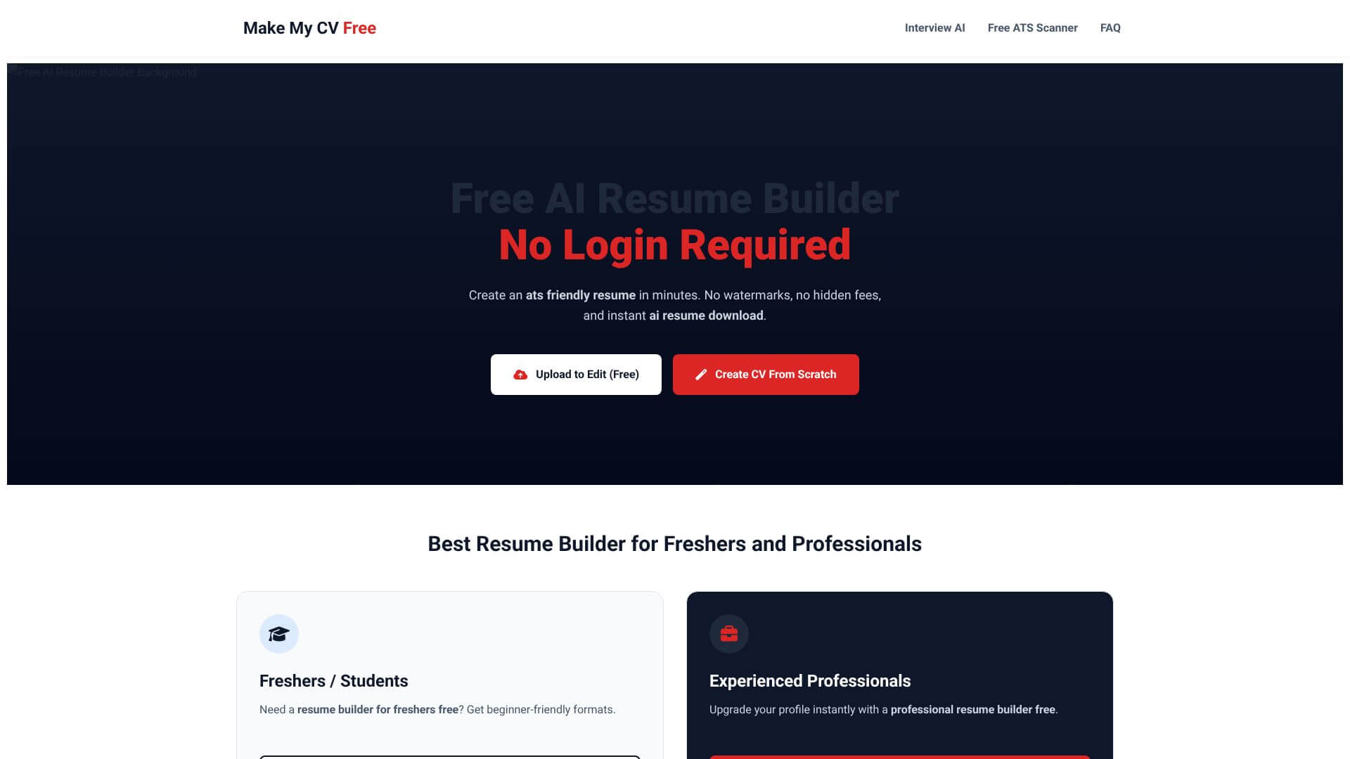 Free AI Resume Builder No Login. No Pay screenshot